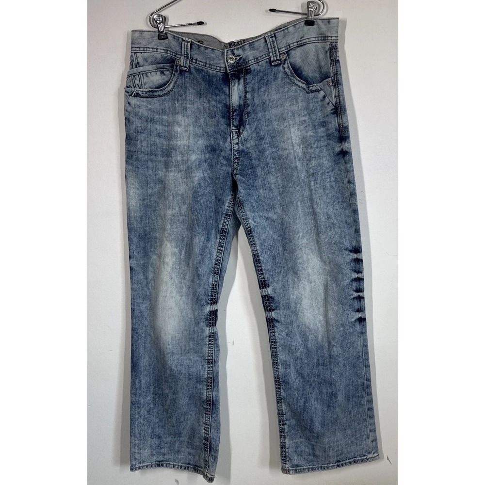 Buckle Black Fit No 11 Straight Leg Acid Wash Jeans Distressed Stretchy 38x32